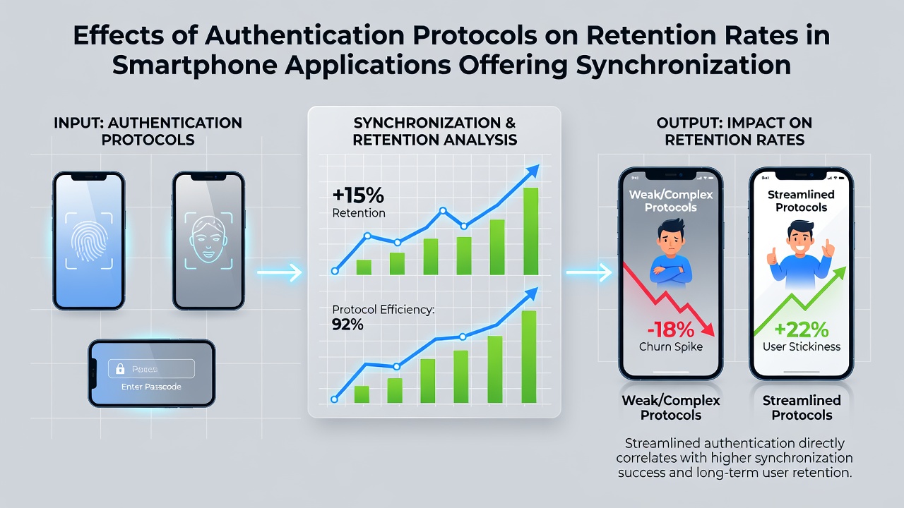 Graph illustrating retention rate trends in mobile applications based on different authentication protocol implementations
