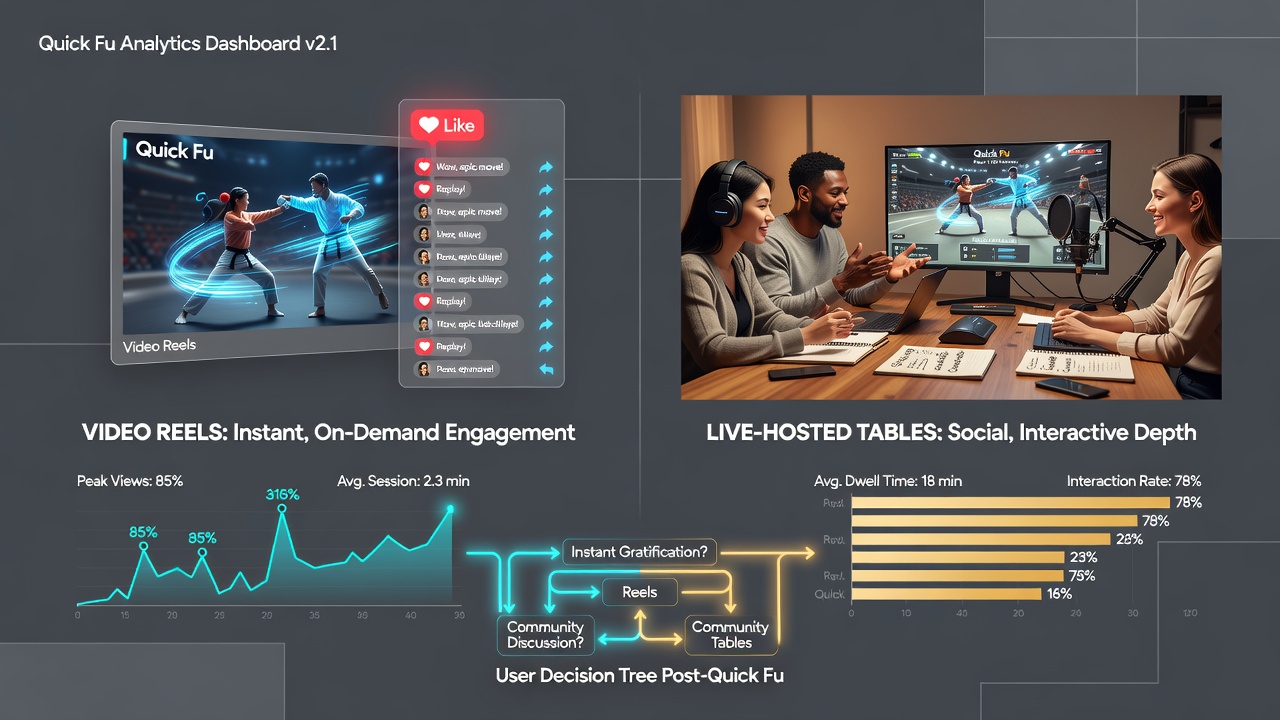 Split view of a mobile app interface showing video reels on one side and a live dealer table on the other after a completed transaction