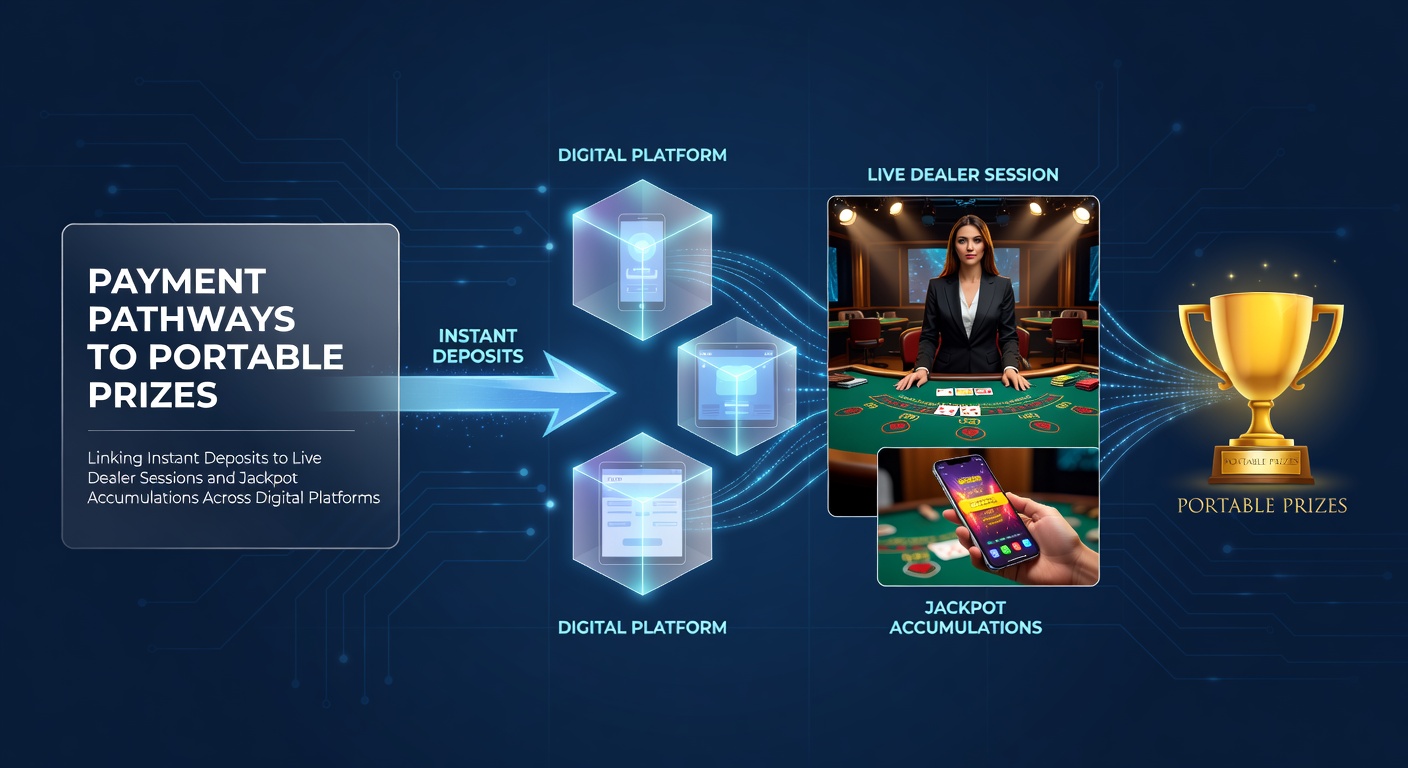 Illustration of digital payment flows connecting instant deposits to live dealer tables and growing jackpot meters on gaming platforms