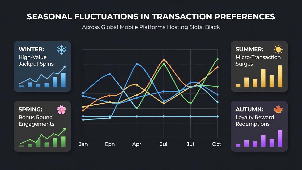 Analytics dashboard displaying seasonal transaction trends for mobile slots, blackjack, and live dealer platforms