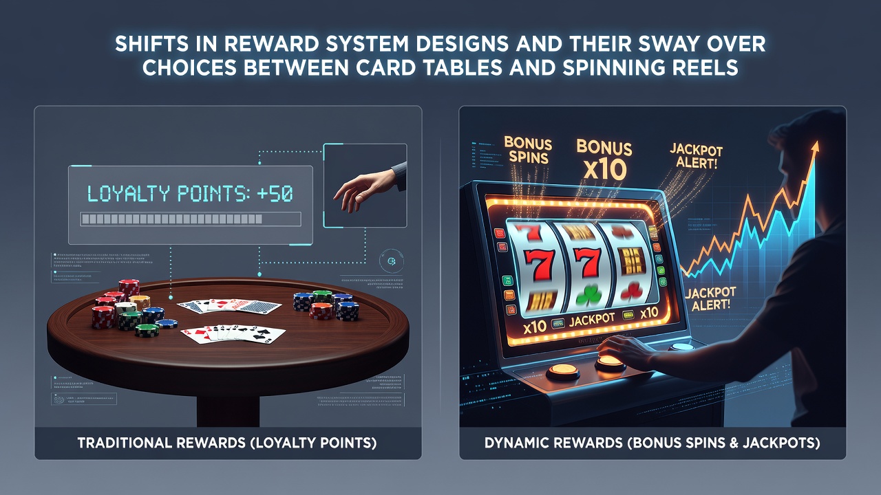 Chart displaying 2026 statistics on player distribution between card tables and reel games under varied reward models