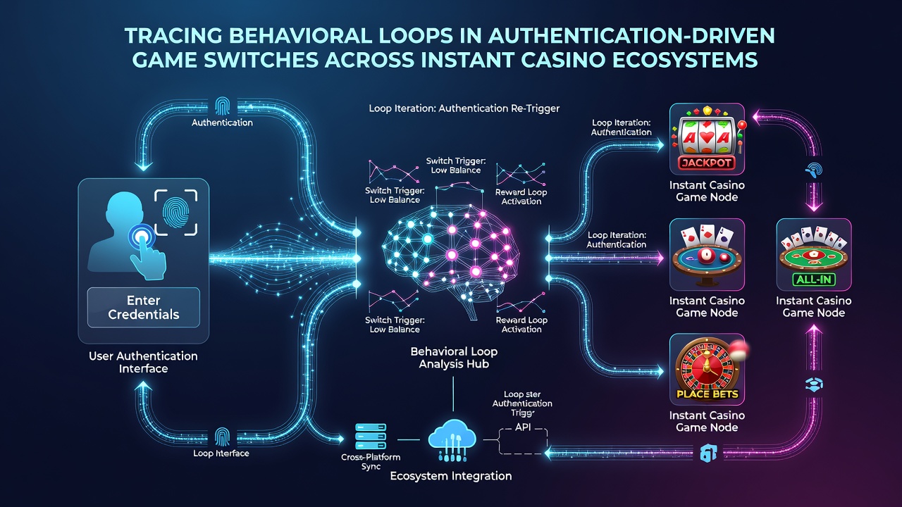 Flowchart illustrating behavioral loops triggered by authentication events in casino environments