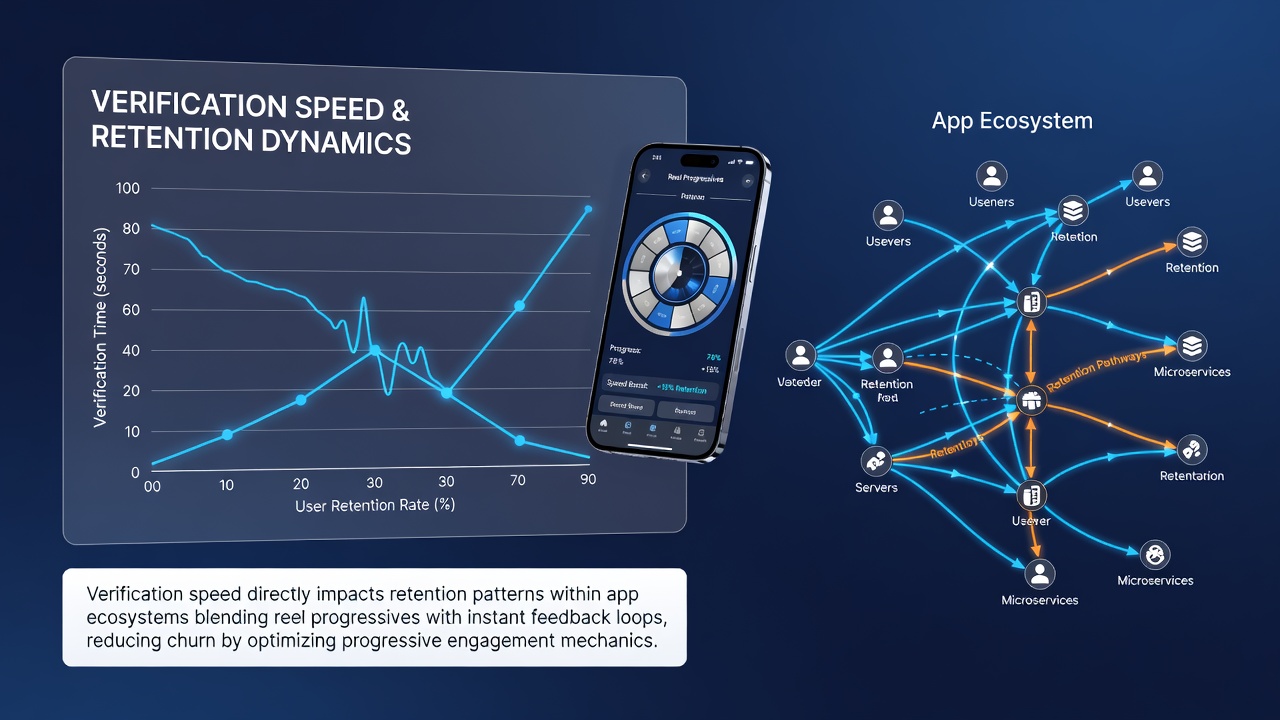 Analytics dashboard displaying retention curves for app users verified at different speeds across progressive reels and live interactive sessions